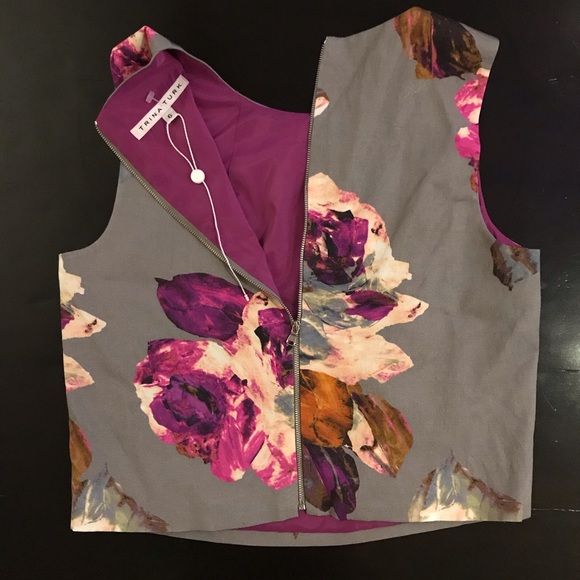 TRINA TURK Gray Floral Sleeveless Top ▪️ sz 6 - Picture 6 of 8